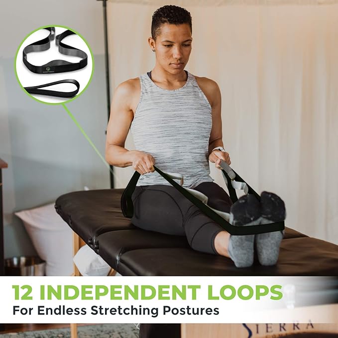 Gradient Fitness Stretching Strap for Physical Therapy, 12 Multi-Loop Stretch Strap 1" W x 8' L, Neoprene Handles, Physical Therapy Equipment, Yoga Straps for Stretching, Leg Stretcher. - Bloomnest