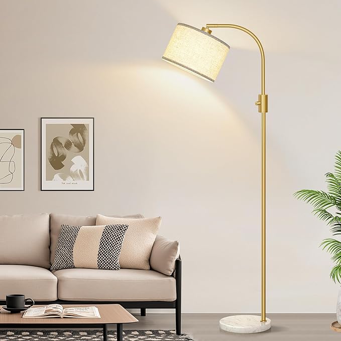 【Upgraded】 Dimmable Gold Floor Lamp, 1200 Lumens LED Bulb Included, Arc Floor Lamps for Living Room Modern Standing Lamp with Marble Base, Tall Lamp for Living Room Bedroom Office Reading Room Nursery - Bloomnest