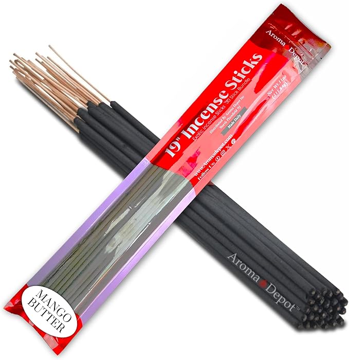 Aroma Depot 19'' Mango Butter Most Exotic Incense Sticks. One Bundle Approx 27 to 30 Sticks, Jumbo 19 inch Long, Natural 19'' Extra Large Incense Sticks. Burns for 3 to 4 Hours Each. Long Lasting AromaDepotInc