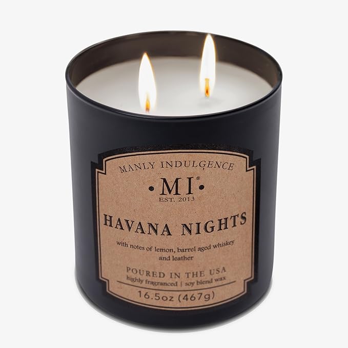 Manly Indulgence Havana Nights Scented Candles for Men, 2 Wick, 16.5 oz, Premium Soy Blend Wax, 60H Burn, Candles for Home Scented - Made in The USA - Bloomnest