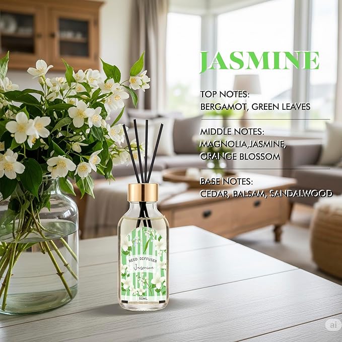 Reed Diffuser of 3 Pack, Linen Eucalyptus Jasmine Oil Diffuser Set with 15 Sticks, Bathroom Air Freshener, Aromatherapy Reed Diffusers for Home, Office, 1.7 Fl. Oz Each, Total 5.1 Fl. Oz - Bloomnest
