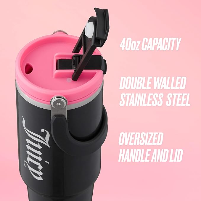 Juicy Couture Flip Fusion Hydration 40oz Stainless Steel Tumbler with Flip Handle, Black - Bloomnest