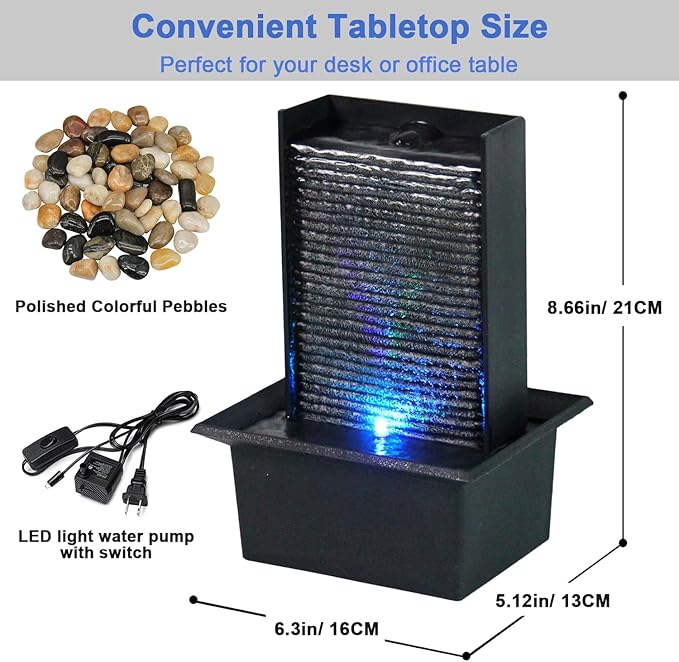 Small Indoor Relaxation Tabletop Fountain, Zen Meditation Waterfall Feature with Color LED Light & Natural Rocks, 4 Level Desk Waterfall for Home Office Bedroom Living Room Decoration (Style 2) - Bloomnest