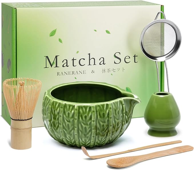 Matcha Whisk Set, Cactus Light Green Ceramic Matcha Set Includes Matcha Bowl, Matcha Whisk (Chasen) and Holder, Sifter, Bamboo Scoop & Spoon - 6 Pcs Matcha Kit for Matcha Lovers - Bloomnest