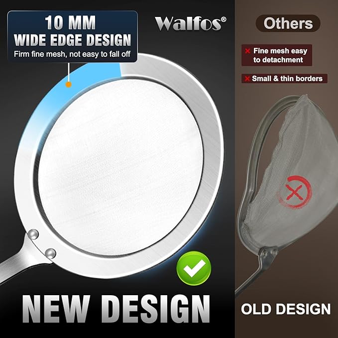 Walfos Skimmer Spoon,304 Stainless Steel Fine Mesh Strainer,Foam Strainer Oil Filter,Ultra Fine Mesh Strainer Perfect For Separation Of The Floating Foam,Fat,Set fo 2 - Bloomnest