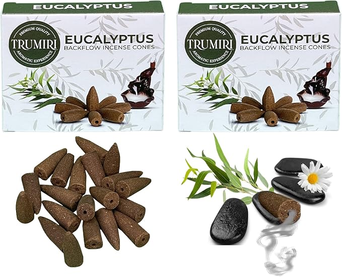 Eucalyptus Backflow Incense - 60 Cones, Six Packs of 10 - Waterfall Effect TRUMIRI