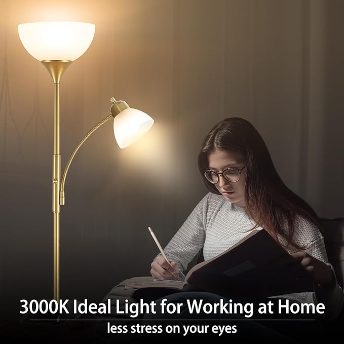 Floor Lamp, Standing lamp, Stepless Dimming Brightness, Included 9W and 5W LED Bulbs, Lamp for Living Room, Bedroom, Office, Reading - Bloomnest