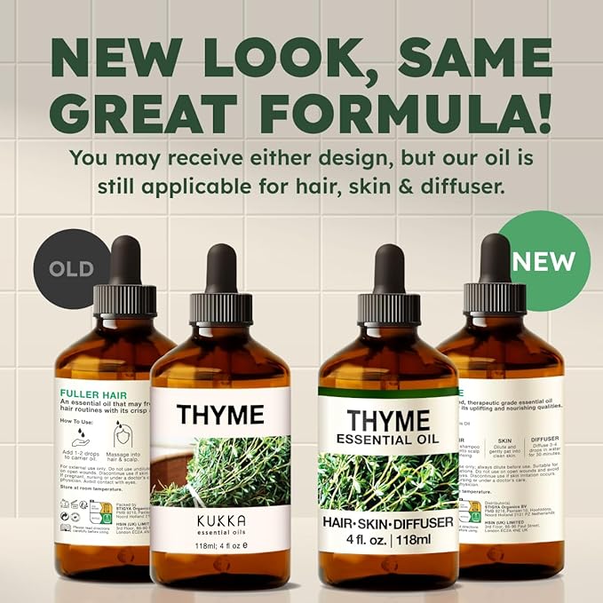 KUKKA Thyme Essential Oils - 4 Fl Oz - for Hair, Skin, Diffuser, Aromatherapy & DIY Soap Making Scent - Bloomnest