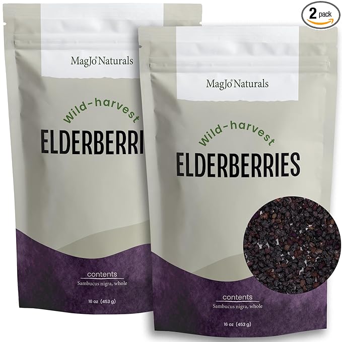 MagJo Dried Elderberries - 100% Wild crafted Dried Elder berries - 2lb Bulk - Non-Irradiated, Non-GMO, Whole Black Elderberry Immune Support - Raw Vegan Sambucus 2 Pack - Bloomnest
