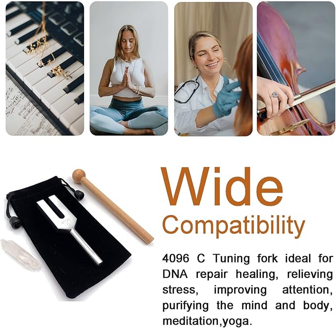 4096 Hz Tuning Fork, Crystal Tuning Fork for Healing, Medical-Grade with Wood Hammer and Soft Storage Bag - Bloomnest