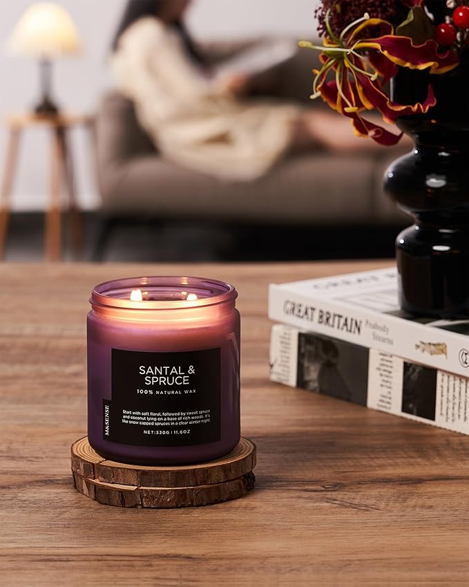 M&SENSE Santal Spruce Christmas Scented Candle, 11.6oz 70 Hours Burn Non Toxic Natural Soy Wax, 2 Cotton Wick Candle for Winter Holiday Housewarming Gifts for Family Friends Teachers - Bloomnest