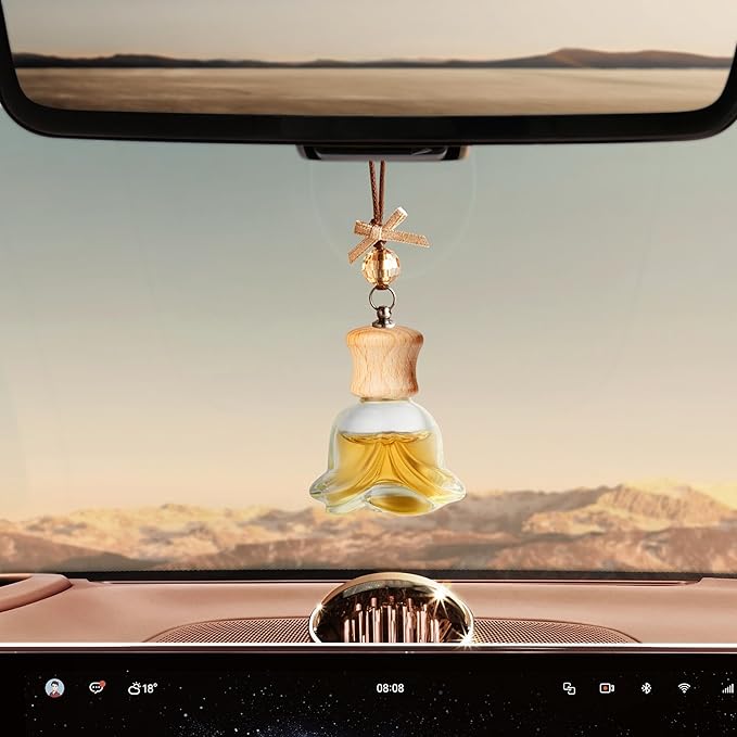 6 Pack Leak-Proof Hanging Car Diffuser - 8ml Refillable Empty Bottles with Wood Caps, 3 Funnels & 2 Droppers - Essential Oil Air Freshener for Car, Home or Office (6, Rose) - Bloomnest