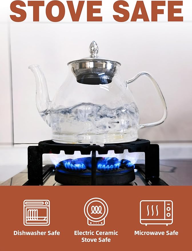 TETWIN Glass Teapot Including 6 Blooming Flower Tea Balls, Stovetop Safe Tea Pot with Removable Infuser for Loose Leaf Tea, 1000ml / 33.8oz - Bloomnest
