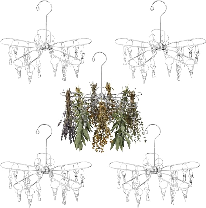 Weed Drying Rack, Herb Drying Rack 5-Pack with 100 Stainless Clips 360° Rotating Hanging Dryer for Herbs - Bloomnest