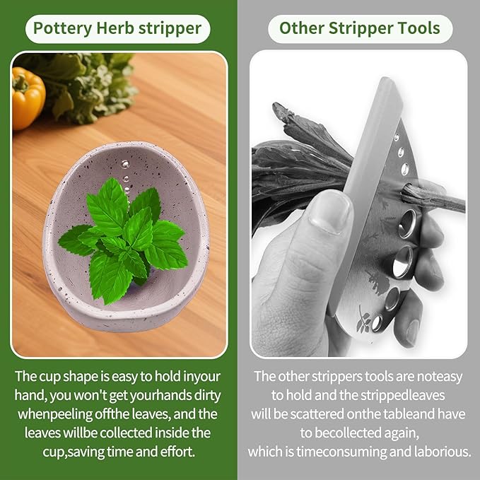 Herb Stripper, Herb Chopper, Herb Stripper Bowl, Kitchen Herb Stripping Tool for Kale, Small Pottery Herb Stripper Ceramic Bowl, Suitable for Peeling off the Leafy Assembly (White Glaze) - Bloomnest