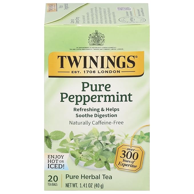 Twinings Pure Peppermint Herbal Tea Individually Wrapped Bags, 20 Count (Pack of 1), Fresh Minty Flavour, Naturally Caffeine-Free, Enjoy Hot or Iced, 20 Teabags - Bloomnest