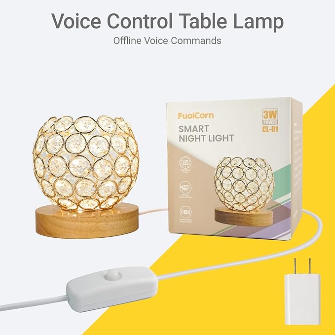 Crystal Mood Table Lamp, Small Decorative Sphere Light with Voice Control - 3 Lighting Modes Ambient Lighting for Tiny Bedroom & Living Room Decor, Aesthetic Gifts for Teen Girls - Bloomnest