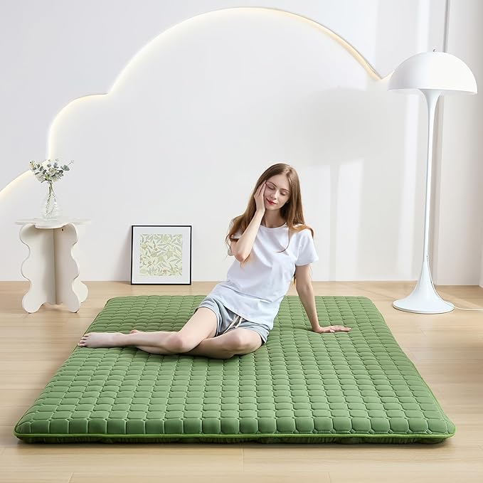 Japanese Floor Mattress Full, Anti-Slip Japanese Futon Foldable Tatami Mat for Guests, Green - Bloomnest