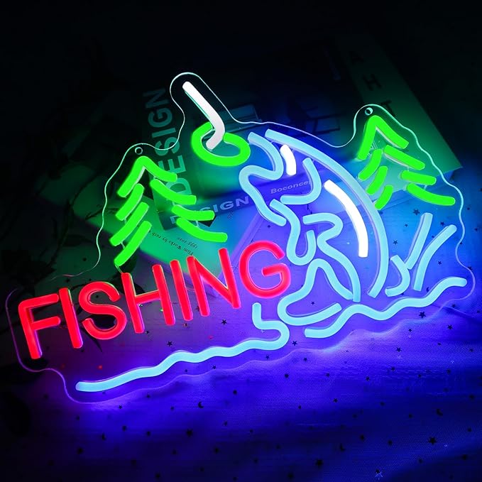 Fishing Neon Sign for Wall Decor, Fish Led Signs for Room, USB Dimmable Neon Lights for Fishing Gear Store Man Cave Bedroom Living Room Game Room Man Cave Party Business Yacht Sign - Bloomnest