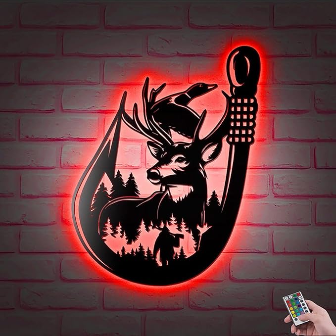 Lovely POD Personalized Hunting Metal sign, Hunting Art, Deer Hunting And Fishing Metal Wall Art Led Light Hunter Sign Decoration For Home, Deer Hunting Home Decor Housewarming Gifts - Bloomnest