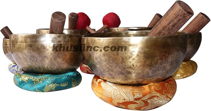 Singing Bowl set of 7,Antique~ Hand hammered Seven chakra Singing Bowls,for chakra healing, meditation, Zen-practice .Crafted in Nepal. Khusi+Inc