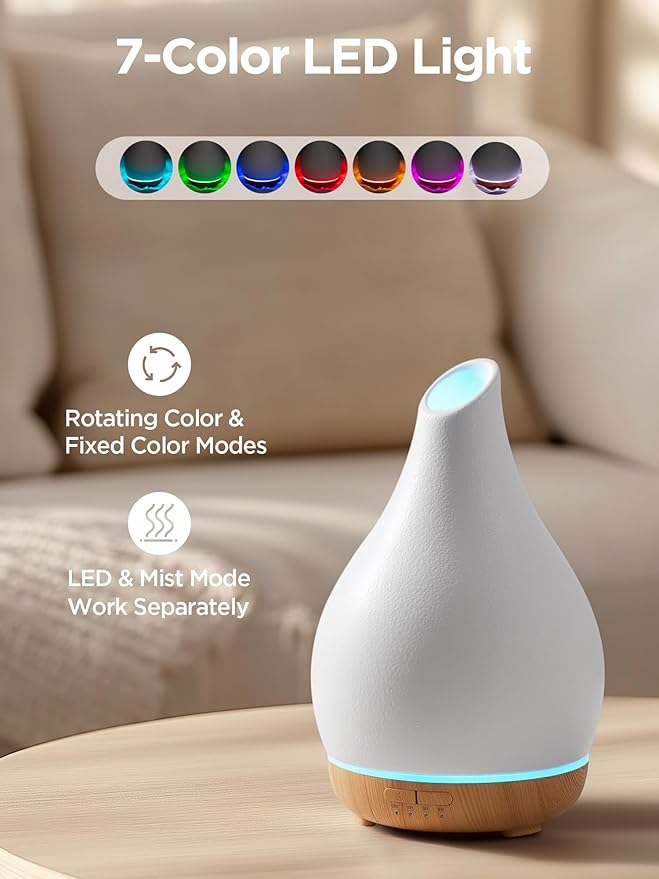 InnoGear Essential Oil Diffuser, 300ml Ceramic Diffuser for Home Handcrafted Stone Aromatherapy Diffusers Ultrasonic Cool Mist Humidifier Vaporizer 4 Timers, White Vase-Shaped Ceramic, Large - Bloomnest