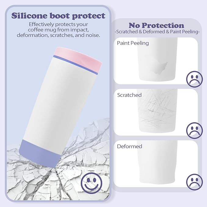 2Pcs Silicone Boot for Owala SmoothSip Slider Coffee Tumbler 20oz 12oz, Anti-Slip Sleeve for Travel Coffee Mug, Protective Accessories for Owala BPA Free (Cloudy Violet) Kaitiaki