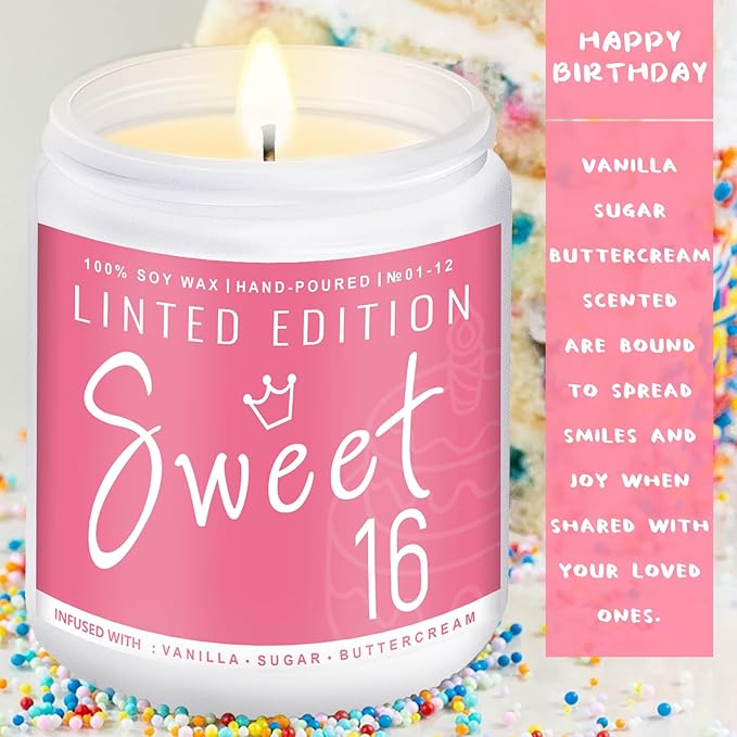 16th Birthday Gifts for Women, Perfect Birthday Present, Funny Presents for Mom, Friends, Wife, Sister, 7oz Vanilla Cream-Scented Candle - Bloomnest