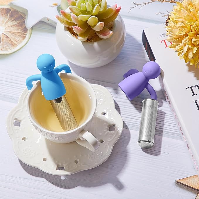Hicarer 4 Pieces Tea Infuser for Loose Tea Cute Fine Mesh Tea Strainer Stainless Steel Tea Filter Ball Tea Diffuser Steeper for Teacups Teapots (Gray,Blue,Dark Brown,Purple)