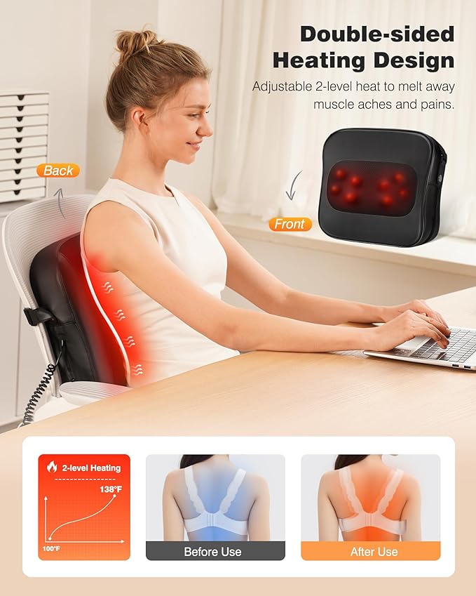 Back Massager with Heat-Shiatsu Massagers for Neck and Shoulder Pain-3D Kneading Massage for Lower Back/Neck/Leg Pain Relief-Lumbar Support Pillow for Office Chair-Chirstmas Gifts for Mom Dad - Bloomnest