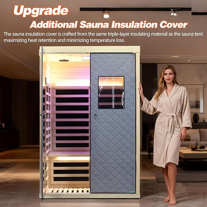Smart App Control 2 Person Ultra Low EMF (＜5mG) Far Infrared Sauna for Home,1780W Hemlock Indoor Sauna Spa with Touch Panel, Insulation Cover, Bluetooth Speaker, Chromatherapy Light, Reading Light KUNSANA