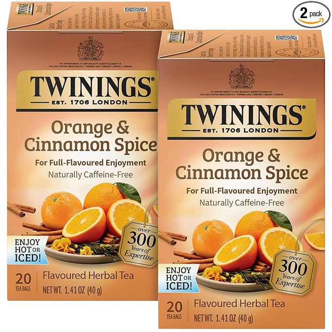 Twinings Orange & Cinnamon Spice Tea 2-Pack (20 Tea Bags Ea) – Naturally Caffeine-Free Sweet and Spicy Tea with Rooibos + Reusable Tea Bag Holder - Bloomnest