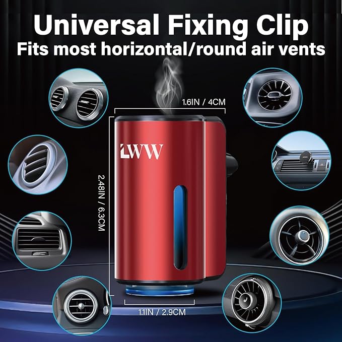 Car Air Freshener - Smart Adjustable 3-Speed Intensity, Rechargeable Humidifier Car Essential Oil Diffuser - Comes with 8 Bottles of 10ml Perfume (Red) - Bloomnest