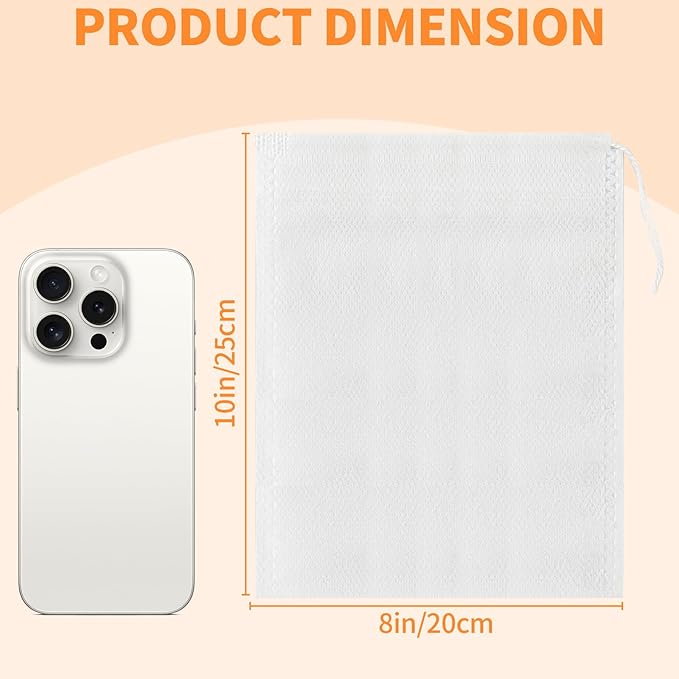 TamBee 8" x 10" Tea Bags DIY Disposable Bag Reusable Tea Bags for Loose Tea Empty Drawstring Seal String Bag Non Woven for Coffee Cook Bath Desiccant 100 Pcs - Bloomnest