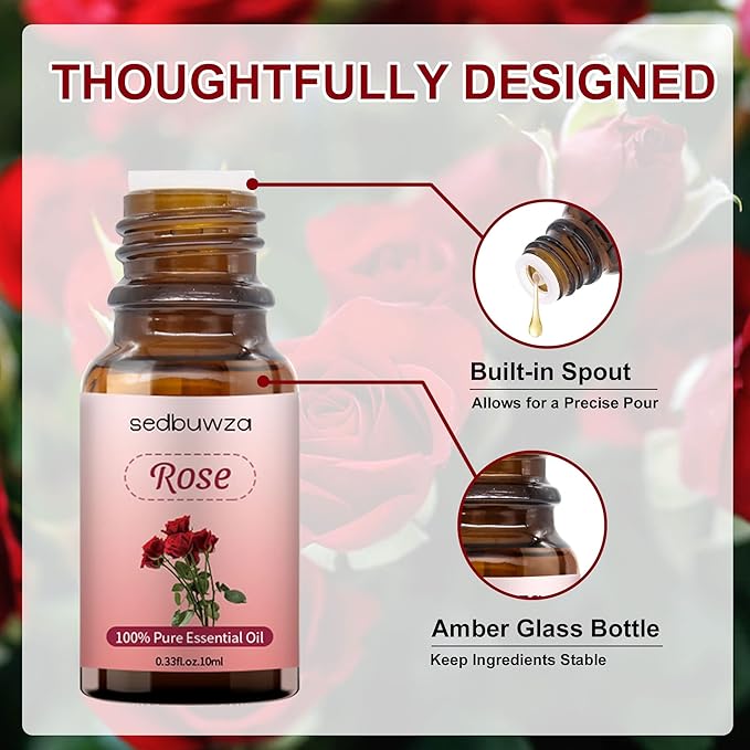 Sedbuwza Rose Peony Essential Oil Set, Rose Fragrance Oil Peony Scent Oil Set for Diffuser, Aromatherapy, Massage, Soap, Candle Making 2 x 10 ml Sedbuwza