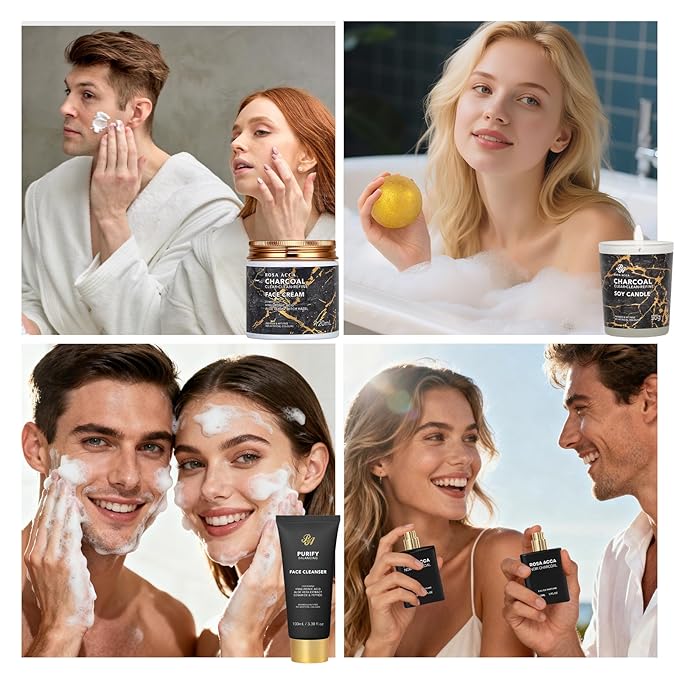 33 Pcs Valentines Day Gifts for Women & Men, Charcoal Hydrating Skin Care Kit, Bath & Body Gift Set, Spa Kit, Leather Bag, Anniversary, Birthday, Christmas, Mothers Day, Father's Day - Bloomnest