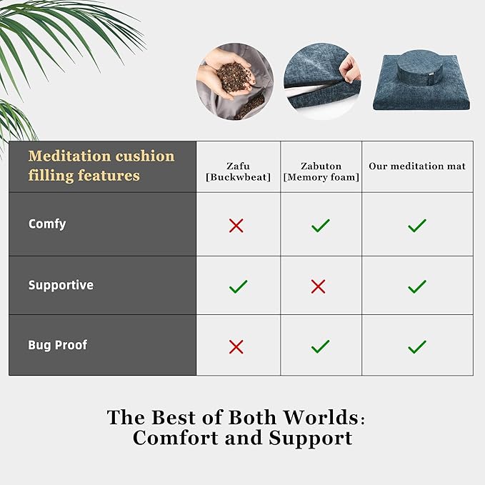 Meditation Zafu Cushion Set with Buckwheat Hulls & Memory Foam - Ergonomic Support for Yoga & Sitting - Removable Machine-Washable Luxury Velvet Cover - for Adults and Kids (Cl03-Blue)