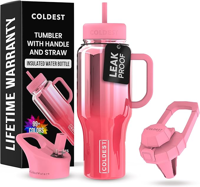 Coldest Tumbler with Handle and Straw - 100% Spill Proof Tumbler with Straw (3 Lids) - Stainless Steel Insulated Leakproof Tumblers for Women & Men - Cup Holder Friendly - 36 oz (Lily Nova) - Bloomnest