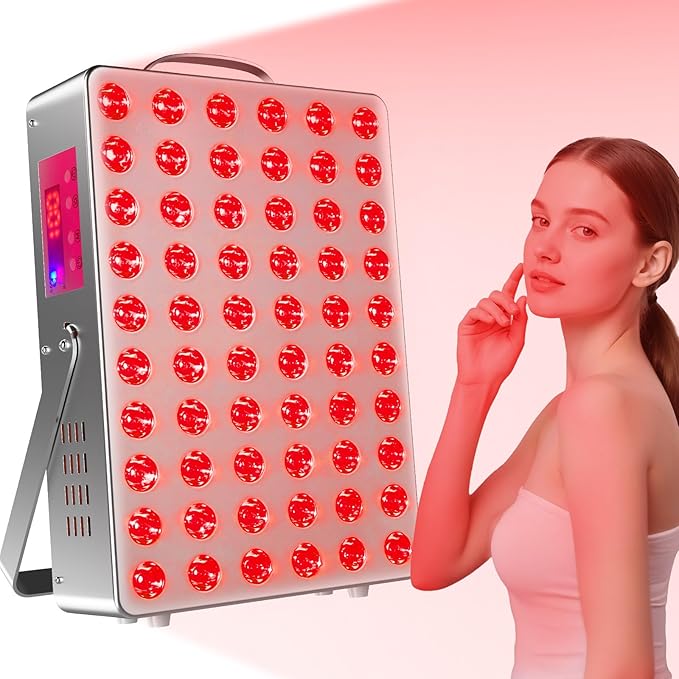 Cholas Red Light Therapy Panel for Face and Body, 150W with 60 Dual Chip LEDs, 660nm Red Light and 850nm Near Infrared, 3 Modes Adjustable Brightness and Timer, for Skincare and Relaxation (Silver) Cholas