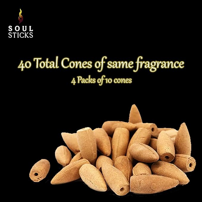 Soul Sticks Backflow Incense Cones – 40 Handmade Organic Cones for Waterfall Burner | 4 Pack Long Lasting Aromatic Scents | Thick White Smoke Incense for Meditation, Yoga & Gifts (Egyptian Musk)