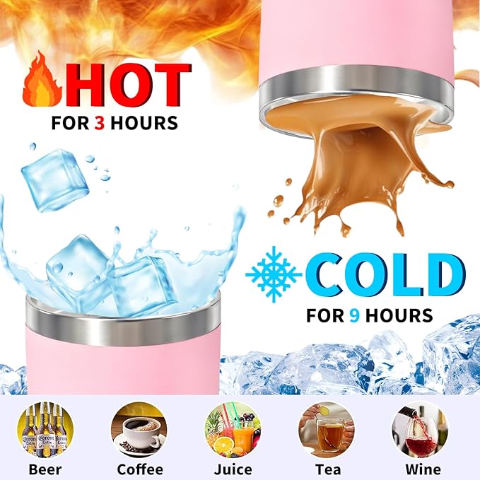 1 Packs, 20oz Stainless Steel Tumbler with Lid, Leakproof Double Wall Travel Mug for Hot/Cold Drinks, Home Office Outdoor Party Use, Durable Powder Coated Insulated Cup/Pink - Bloomnest