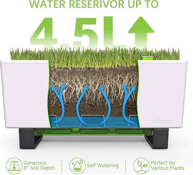 Glowpear Self-Watering Mini Bench Planter - 23.6" in Pot, Free Standing, UV Stable, Scalable, Indoor | Outdoor Pot with Water Gauge, for Home Kitchen Windowsill Gardening - Bloomnest