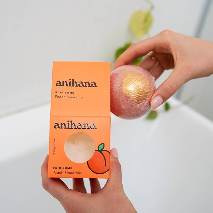 ANIHANA Bath Bombs with Coconut Oil, Paraben Free, Hand-Crafted Luxury Fizzers, Refreshing Peach Smoothie Scent, 6.3 oz Each, 3 Pack - Bloomnest