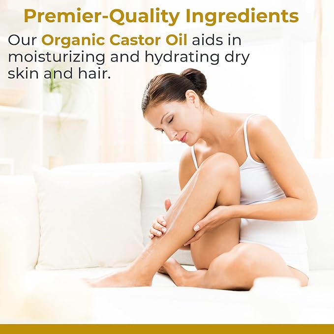 Premier Research Labs Organic Castor Oil for Face - Cold Pressed 100% Pure Castor Oil for Hair Growth, Skin & Body, Hexane Free - 8 Oz Bottle - Bloomnest
