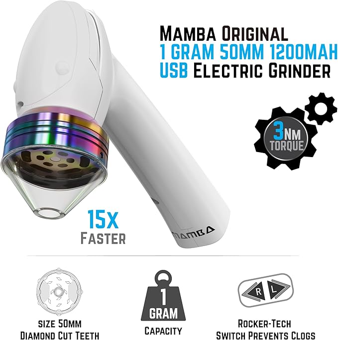 Mamba Original 1g Smoky USB Electric Herb Grinder. Small Portable Metal Herbal Machine & Spice Mill for the Kitchen - Bloomnest