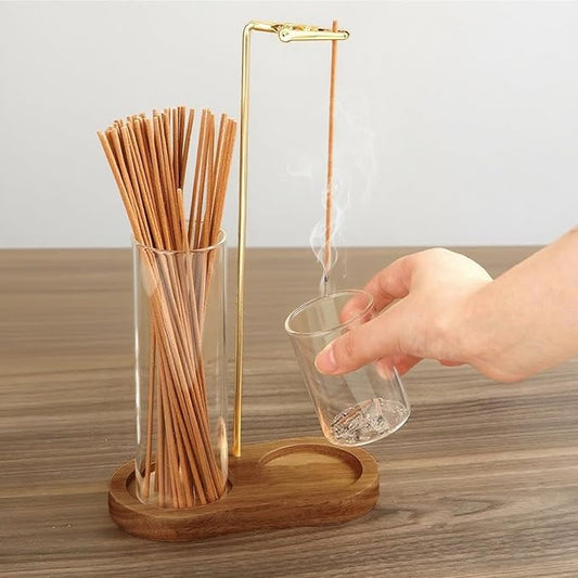 Incense Holder for Sticks with Ash Catcher-2 in 1 Glass Incense Stick & Candle Holder with Storage, Anti-Ash Flying insence-Sticks Burner for Meditation Yoga Spa Home Decor sage (Dark Base) - Bloomnest