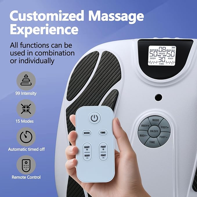 Foot Massager for Neuropathy, Rechargeable FSA EMS Foot Circulation Stimulator with 8 TENS Muscle Stimulation for Relieving Plantar Fasciitis, Swelling and Pain White - Bloomnest
