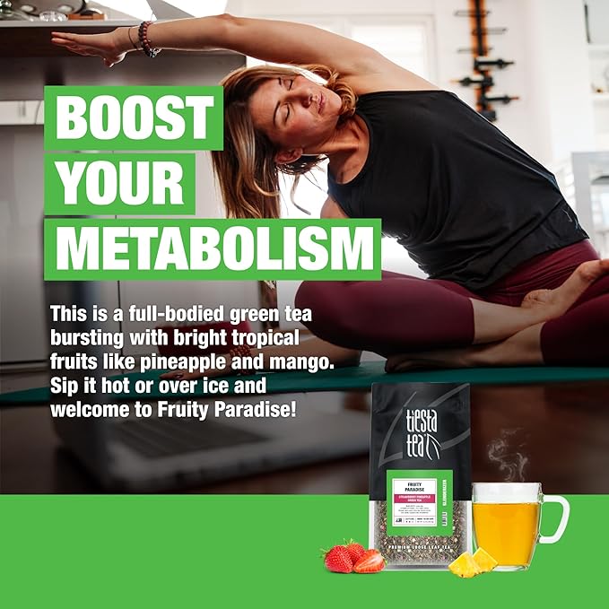 Tiesta Tea - Fruity Paradise, Loose Leaf, Strawberry Pineapple Green Tea, Premium Medium Caffeinated Green Blend, Make Hot or Iced & Brews Up to 200 Cups, 16oz Resealable Bulk Pouch - Bloomnest