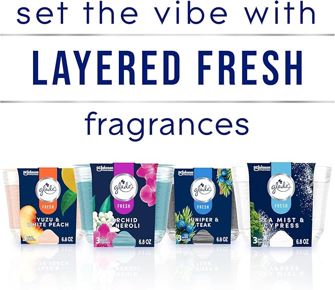 Glade Candle Orchid & Neroli, Fresh Collection, Fragrance Candle Infused with Essential Oils, Air Freshener Candle, 3-Wick Candle, 6.8 Oz, 3 Count - Bloomnest