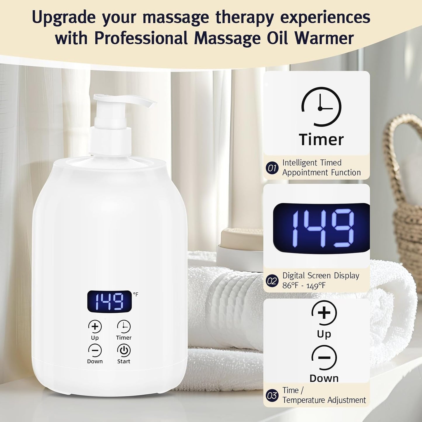Meifuly Oil Warmer for Massage Therapy & Personal Use, Quick Lotion Warmer Heats Up, with Two Bottles, Adjustable and Constant Temperature